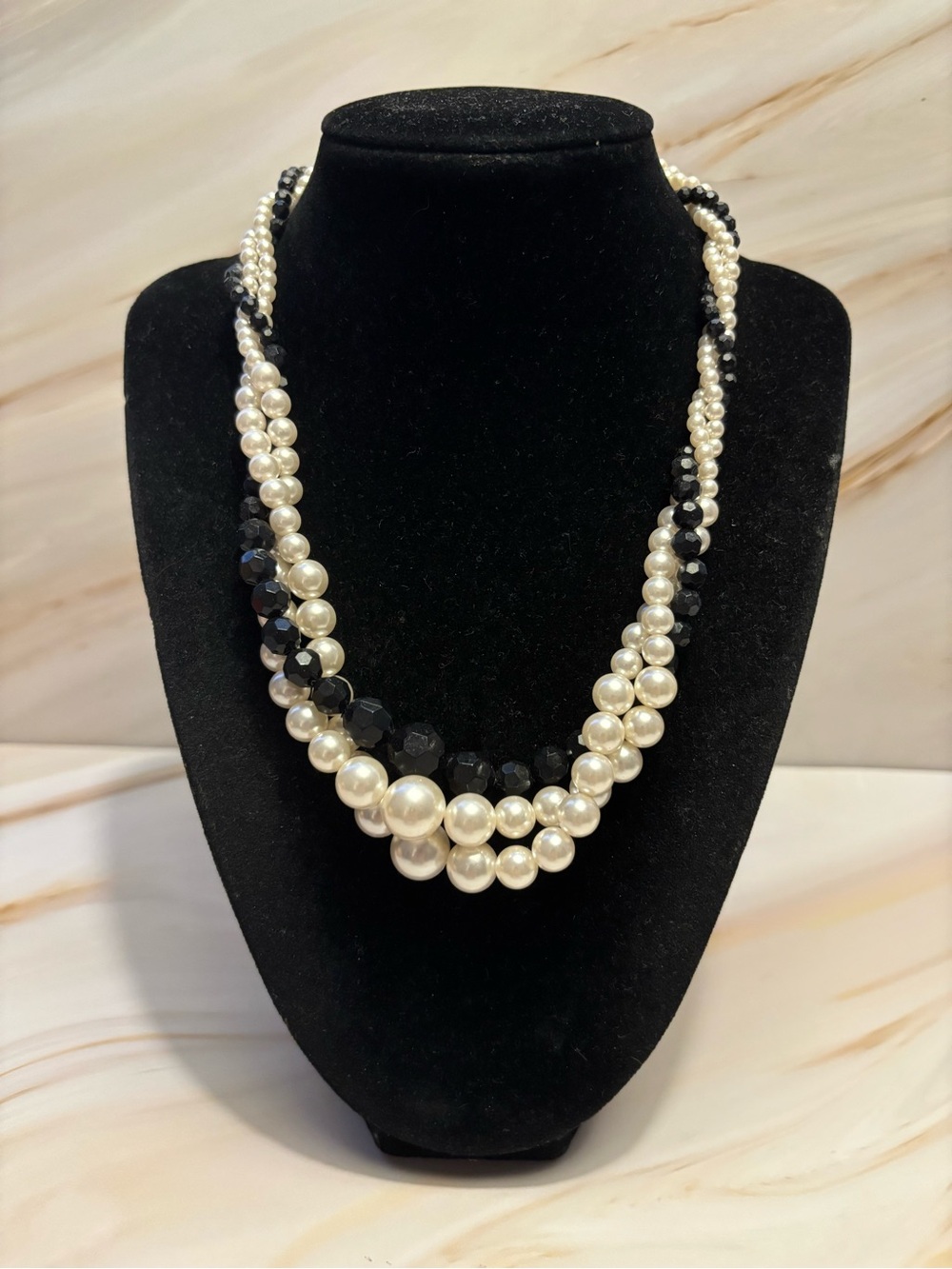 Roman (RMN) Multi-Strand Faux Pearl & Faceted Beaded Necklace 17”+2”